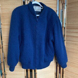 Vintage Hilda Limited Iceland 100% Wool Naturally Colored Navy Bomber Jacket Med